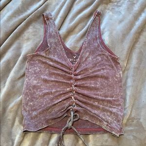 american eagle ribbed lace up tank top
